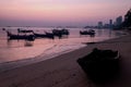 Amazing sunrise with silhouette image fishing boat view as a foreground.Nature composition:Ideal use for background Royalty Free Stock Photo