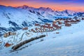 Amazing sunrise and ski resort in the French Alps,Europe Royalty Free Stock Photo