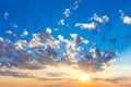 Majestic sunrise sundown sky with sun, sun rays and colorful clouds Royalty Free Stock Photo