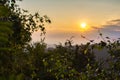 Amazing sunrise through trees with mysty fog, Mandelstein, Austria Royalty Free Stock Photo