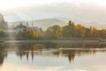 Amazing sunrise view over Danube river, Esztergom, Hungary