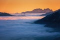 Beautiful mountain winter sunset landscape with panoramic view, Alps, Hohe Tauern national park, Austria Royalty Free Stock Photo