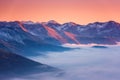 Beautiful mountain winter sunset landscape with panoramic view, Alps, Hohe Tauern national park, Austria Royalty Free Stock Photo