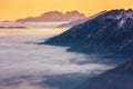 Beautiful mountain winter sunset landscape with panoramic view, Alps, Hohe Tauern national park, Austria Royalty Free Stock Photo