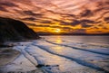 Amazing sunset at Barrika beach, Basque Country. Bay of Biscay, Spain Royalty Free Stock Photo