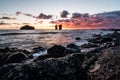 Amazing sunset at the beach of Mosteiros , Azores islands, Portugal. Royalty Free Stock Photo