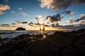 Amazing sunset at the beach of Mosteiros , Azores islands, Portugal. Royalty Free Stock Photo