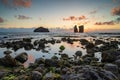 Amazing sunset at the beach of Mosteiros with its islets, Azores Sao Miguel island, Portugal. Sunset landscape over the sea at the Royalty Free Stock Photo