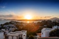 Amazing sunset on the beautiful harbor city Bodrum Turkey Royalty Free Stock Photo