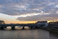 Amazing sunset Cityscape from Millennium Bridge and Thames River, London, Great Britain Royalty Free Stock Photo