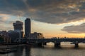 Amazing sunset Cityscape from Millennium Bridge and Thames River, London, Great Britain Royalty Free Stock Photo