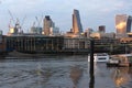 Amazing sunset Cityscape from Millennium Bridge and Thames River, London, Great Britain Royalty Free Stock Photo