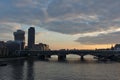 Amazing sunset Cityscape from Millennium Bridge and Thames River, London, Great Britain Royalty Free Stock Photo