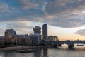 Amazing sunset Cityscape from Millennium Bridge and Thames River, London, Great Britain Royalty Free Stock Photo