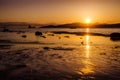 Amazing sunset on the coast of Vancouver Stanley Park during low tide
