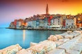 Amazing sunset with colorful sky, Rovinj, Istria region, Croatia, Europe Royalty Free Stock Photo