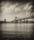 Amazing sunset colors over New York Cityscape and Brooklyn Bridge Royalty Free Stock Photo