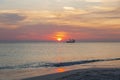 Amazing sunset on Eagle Beach of Aruba Island. Caribbean.Unforgettable view. Royalty Free Stock Photo