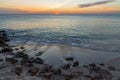 Amazing sunset on Eagle Beach of Aruba Island. Unforgettable view. Royalty Free Stock Photo