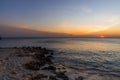 Amazing sunset on Eagle Beach of Aruba Island. Unforgettable view. Royalty Free Stock Photo
