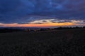 Amazing sunset on field with airport Plana, blue hour, long expo