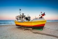 Amazing sunset with fishing boats at the beach of Baltic Sea in Sopot, Poland Royalty Free Stock Photo