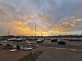 Amazing sunset, golden clouds on the sky, Dolgoprudniy, Moscow, Russia