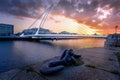 Amazing sunset and golden hour at Samuel Beckett bridge, Dublin Royalty Free Stock Photo