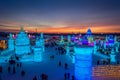Amazing sunset during the Ice and Snow Sculpture Festival, Harbin, China.