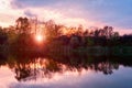 Amazing sunset on the lake, colorful landscape Royalty Free Stock Photo