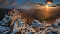 Amazing sunset landscape, mountain winter landscape. Hiking in slovakia moutains. Royalty Free Stock Photo