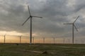 Sunset landscape with Wind turbines near Kaliakra Cape at Black Sea Coast, Dobrich Region, Bulgaria Royalty Free Stock Photo