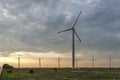 Sunset landscape with Wind turbines near Kaliakra Cape at Black Sea Coast, Dobrich Region, Bulgaria Royalty Free Stock Photo