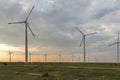 Sunset landscape with Wind turbines near Kaliakra Cape at Black Sea Coast, Dobrich Region, Bulgaria Royalty Free Stock Photo