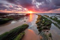 Amazing sunset over barrika beach Biscay, Basque Country scenary of Game of Thrones Royalty Free Stock Photo