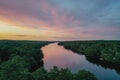 Amazing Sunset over Biscay Pond and Pemaquid River in July Bristol Maine aerial Royalty Free Stock Photo