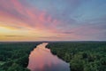Amazing Sunset over Biscay Pond and Pemaquid River in July Bristol Maine aerial Royalty Free Stock Photo