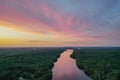 Amazing Sunset over Biscay Pond and Pemaquid River in July Bristol Maine aerial Royalty Free Stock Photo