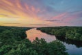 Amazing Sunset over Biscay Pond and Pemaquid River in July Bristol Maine aerial Royalty Free Stock Photo