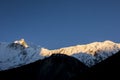 Amazing sunset over the glaciers of the snow capped annapurnas mountains in the nepali himalayas Royalty Free Stock Photo