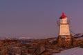 Amazing Sunset over the lighthouse in Lofoten islands, Norway Royalty Free Stock Photo