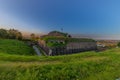 Amazing sunset over a medieval fortress at mount Saint Peter in Maastricht. This well maintained fortress is one of the reminders Royalty Free Stock Photo