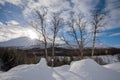 Amazing Sunset Over Mountain And Fjord, Winter Landscape, Norway The sun sets on the Norwegian Alps and the blue hour Royalty Free Stock Photo