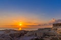 Amazing Sunset over the Sea near Azure Window, Malta, Horizontal View Royalty Free Stock Photo