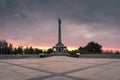 Amazing sunset over the Slavin memorial in Bratislava, Slovakia, reminiscent of soviet soldiers