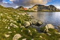 Amazing Sunset over Tevno Lake and Kamenitsa peak, Pirin Mountain Royalty Free Stock Photo