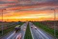 Amazing sunset over the Tricity beltway. Poland Royalty Free Stock Photo