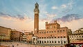 Amazing sunset overlooking the Basilica in Siena. Outstanding landmark building in very rare sunset