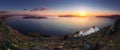 Amazing sunset at Panagia Theoskepasti, on the Skaros rock at Imerovigli, Santorini, Crete, Royalty Free Stock Photo