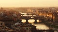 Amazing sunset panorama of Florence with bridge Ponte Vecchio and others bridges, Florence, Italy